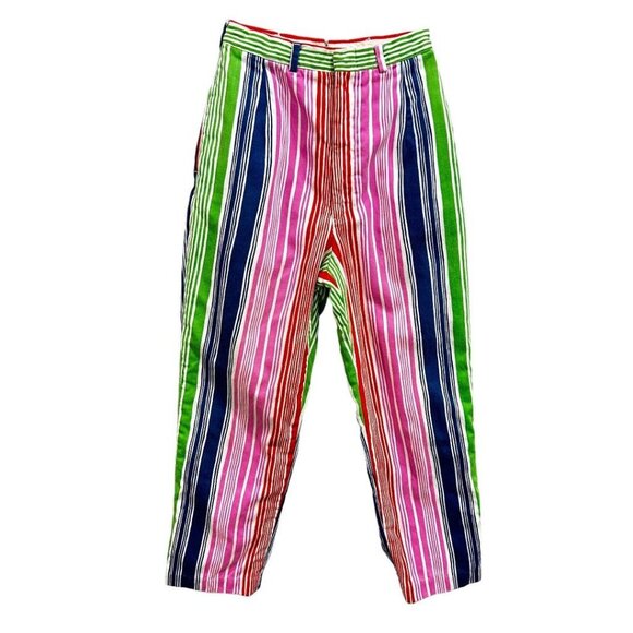 Y2K Corner House Striped Vibrant Color Lined Pants Women's Straight Leg Pockets - Picture 1 of 7